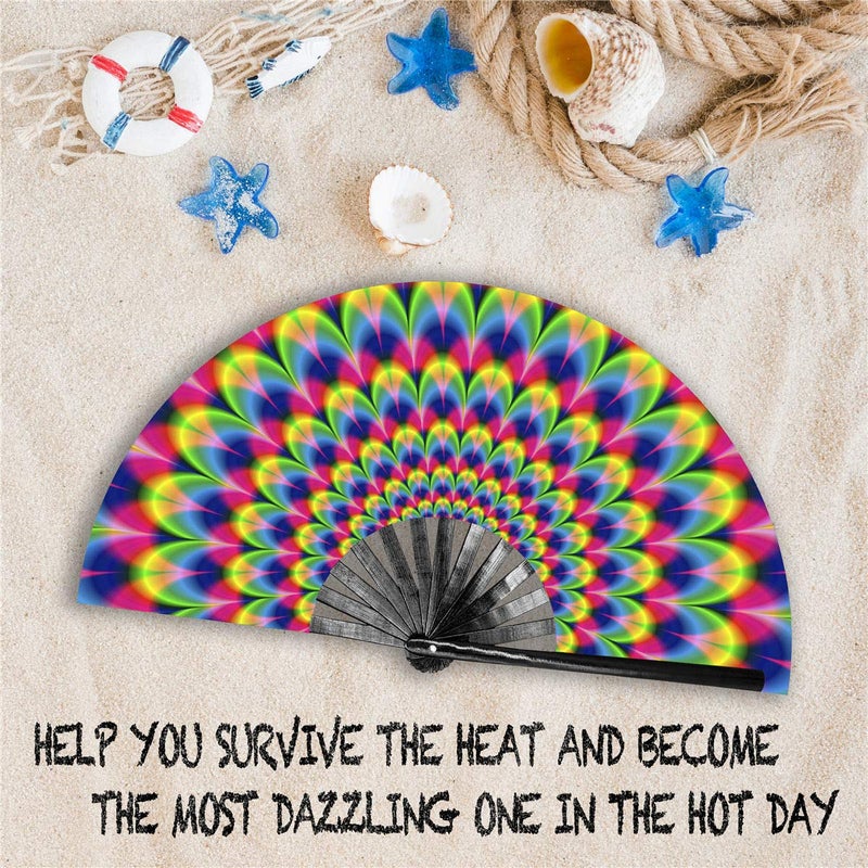 Zolee Large Rave Clack Fan for Line Dancing - Boots on The Ground Popping Folding Hand Fan - for EDM, Music Festival, Hot Flashes, Event, Party, Dance, Decorations, Gift (Trippy Checkered) - Image 3